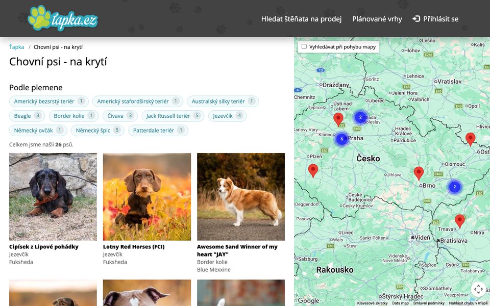 Chovní psi na mapě