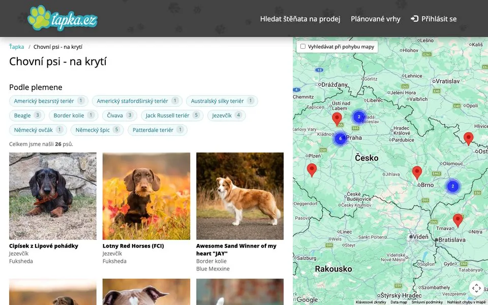 Chovní psi na mapě